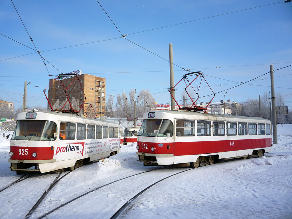 Самара, Tatra T3SU (двухдверная) № 925; Самара, Tatra T3SU № 842; Самара — Конечные станции и кольца (трамвай)