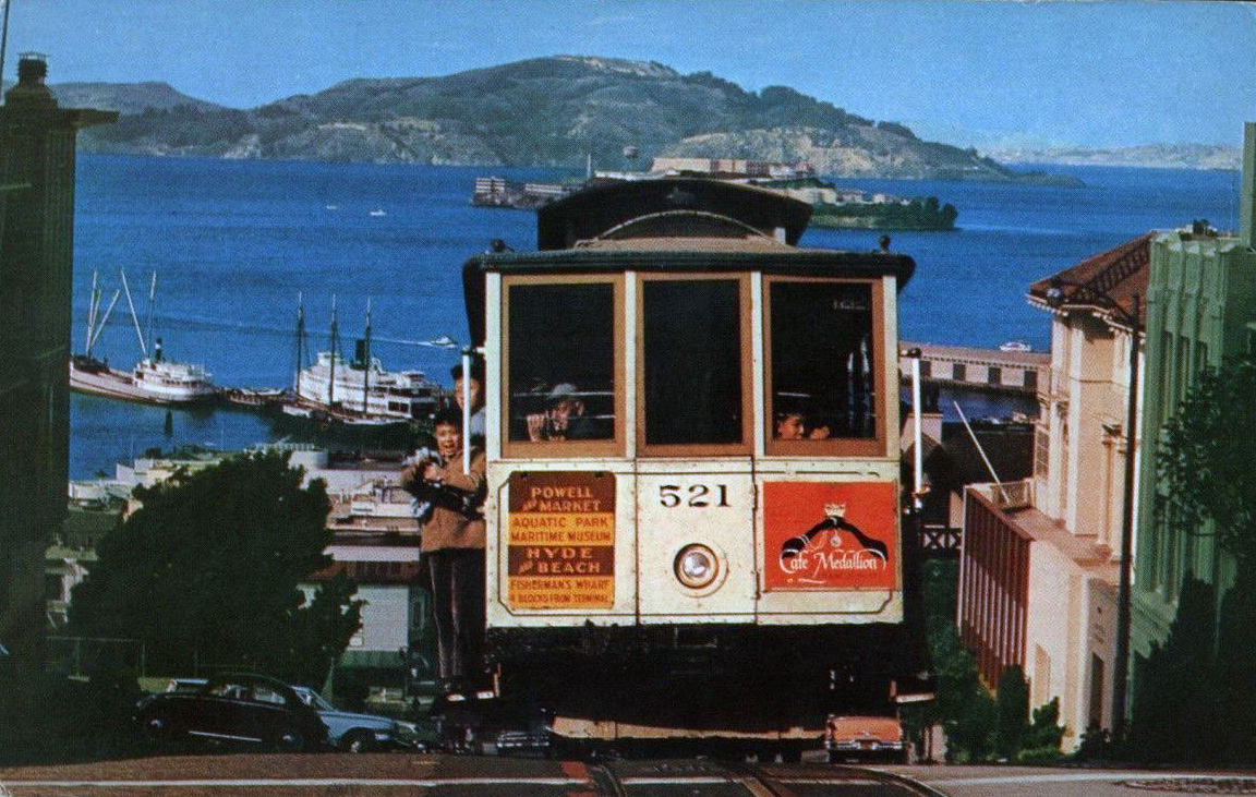 Сан-Франциско, область залива, Mahoney cable car № 521; Сан-Франциско, область залива — Старые фотографии и открытки