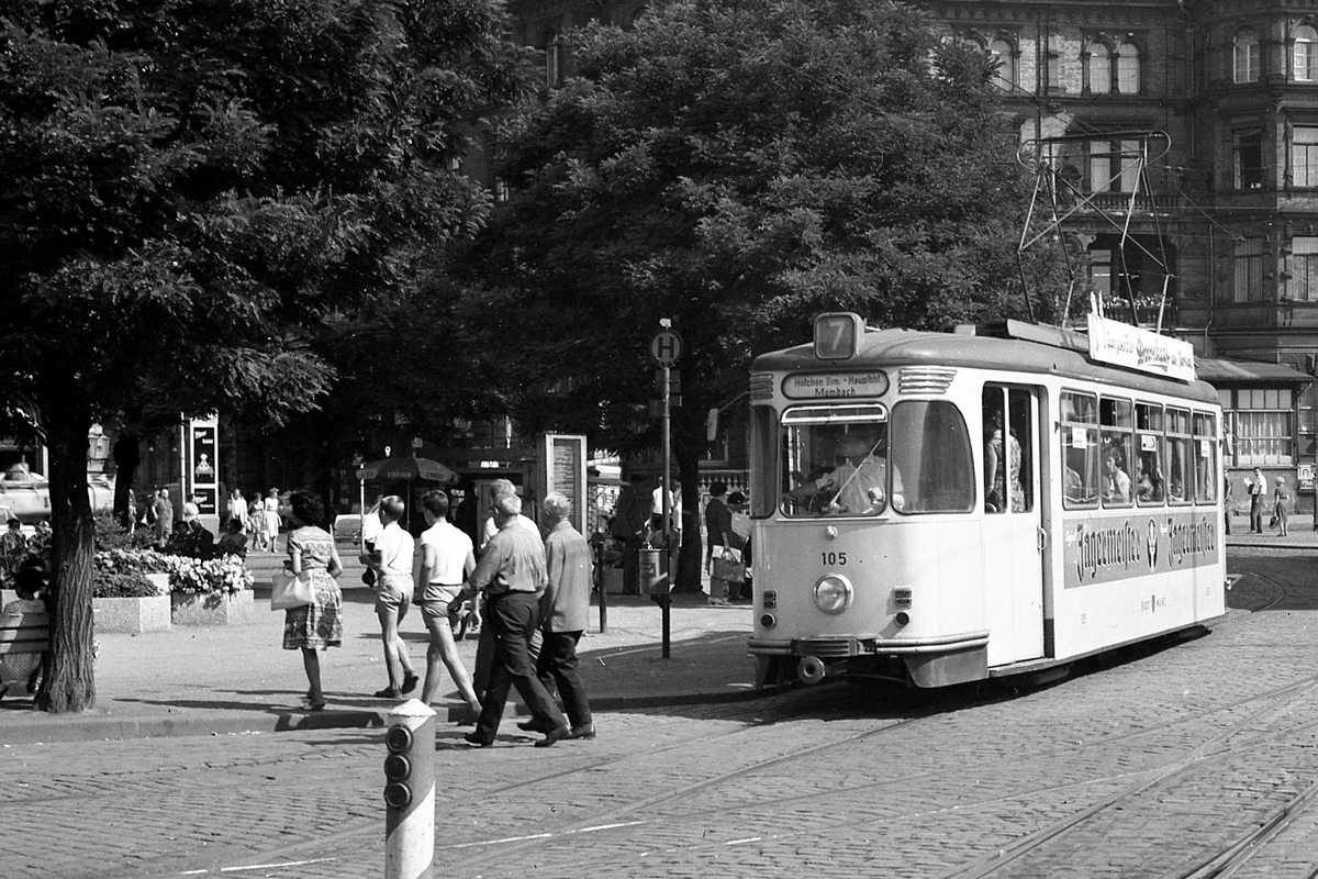 Майнц, Трёхосный моторный вагон № 105; Майнц — Старые фотографии — трамвай
