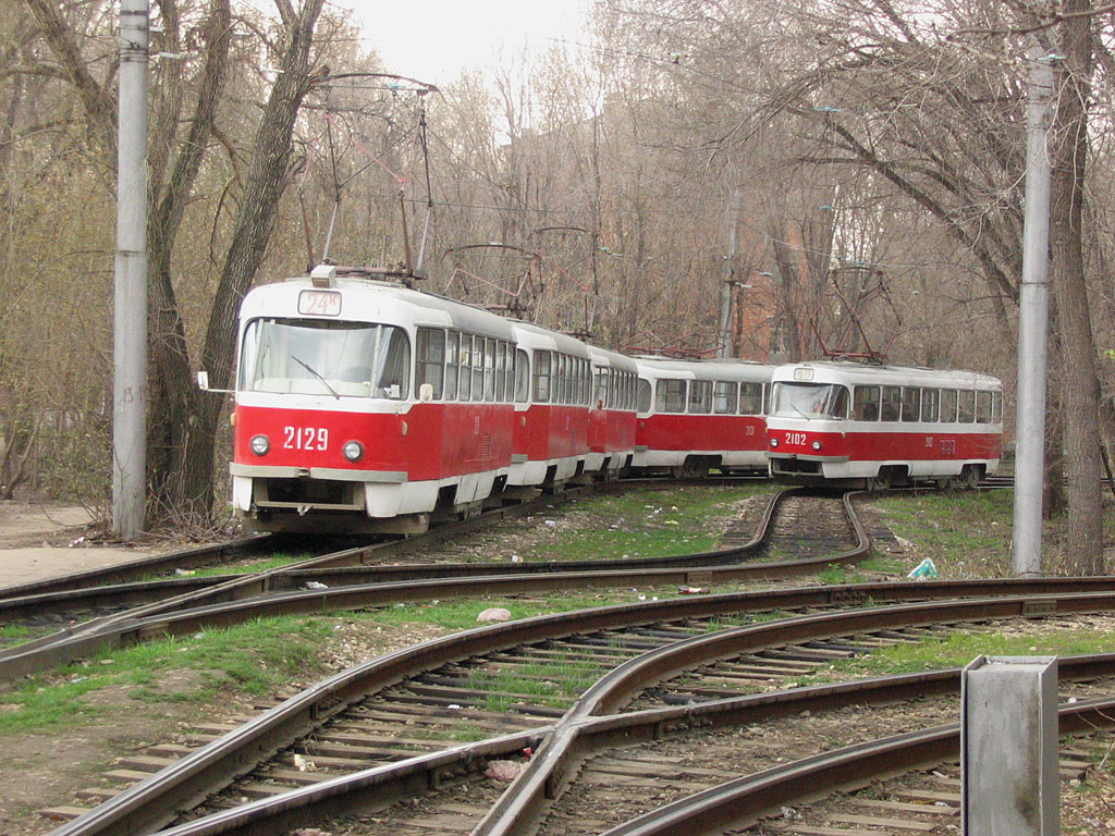 Самара, Tatra T3SU № 2129; Самара, Tatra T3SU (двухдверная) № 2102; Самара — Конечные станции и кольца (трамвай)