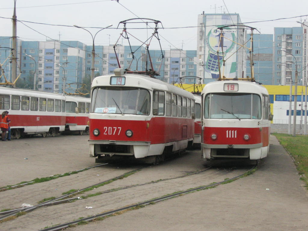 Самара, Tatra T3SU № 2077; Самара, Tatra T3SU (двухдверная) № 1111; Самара — Конечные станции и кольца (трамвай)