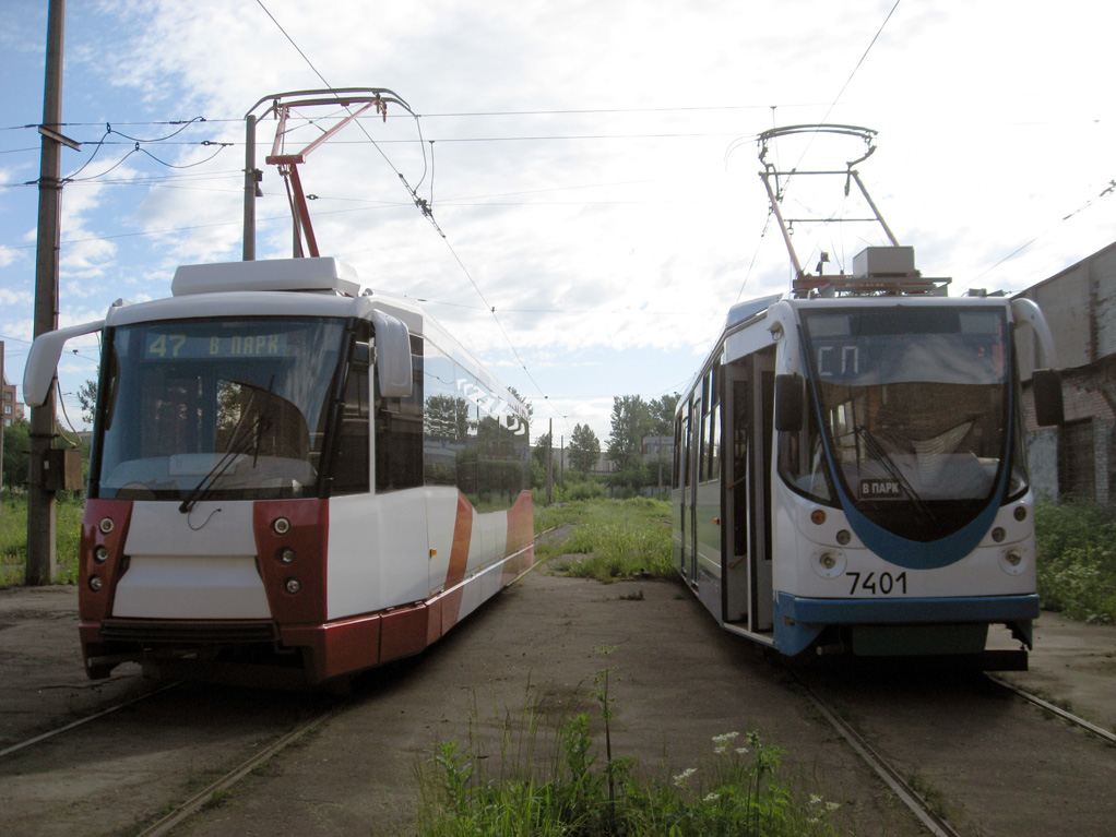 Tula, 71-153 (LM-2008) č. 1; Saint-Petersburg, 71-134A (LM-99AVN) č. 7401; Saint-Petersburg — New PTMZ trams