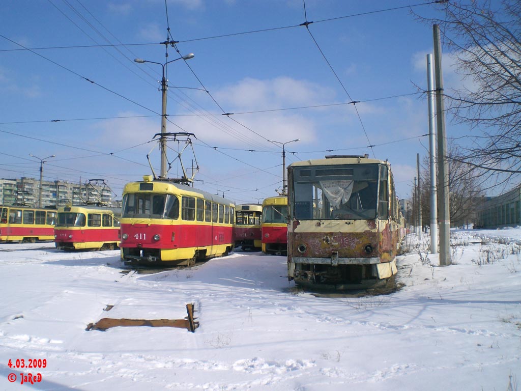 Kursk, Tatra T3SU # 411; Kursk, Tatra T3SU (2-door) # 421; Kursk, Tatra T6B5SU # 028
