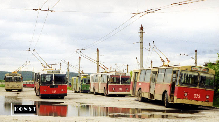 Miass, ZiU-682V Br. 011; Miass, ZiU-682G [G00] Br. 015; Miass, ZiU-682V Br. 012; Miass, ZiU-682V Br. 023; Miass — Trolley line — depot