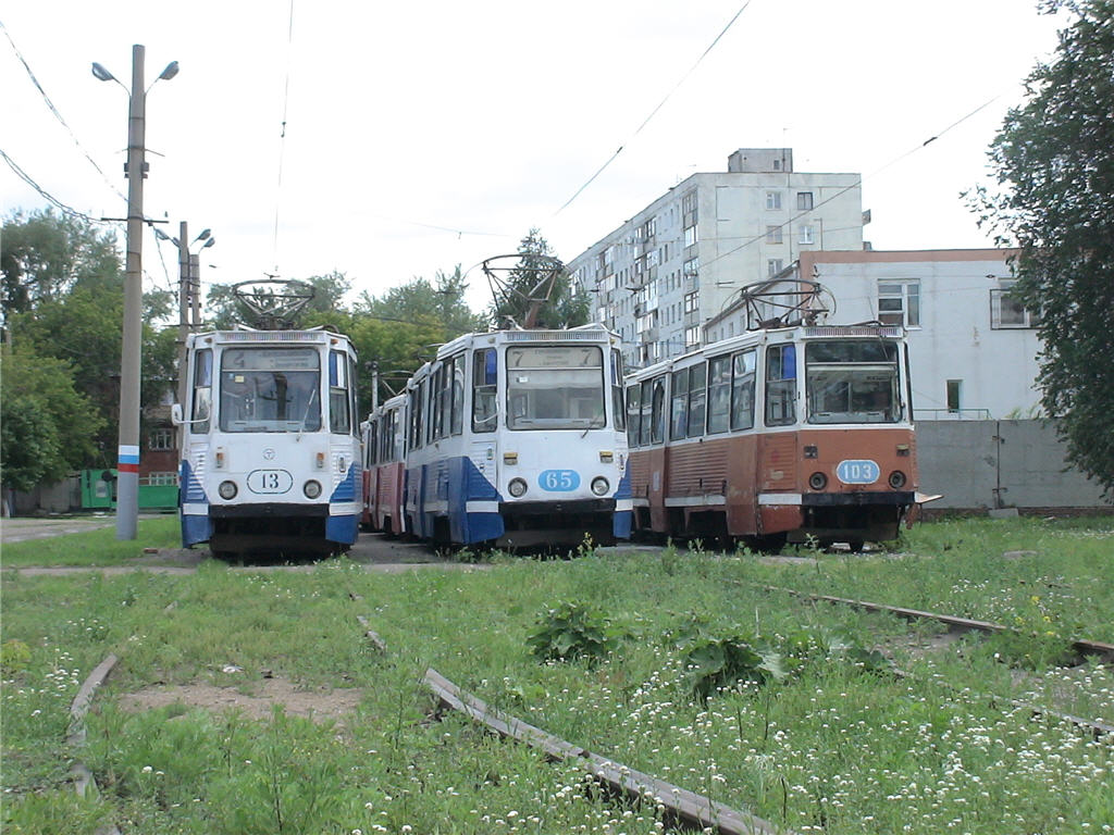 Омск, 71-605 (КТМ-5М3) № 13; Омск, 71-605 (КТМ-5М3) № 65; Омск, 71-605 (КТМ-5М3) № 103; Омск — Трамвайное депо № 1