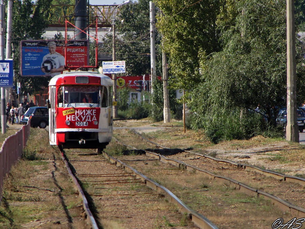 Волгоград, Tatra T3SU (двухдверная) № 3014; Волгоград — Трамвайные линии: [3] Третье депо — Красноармейский район
