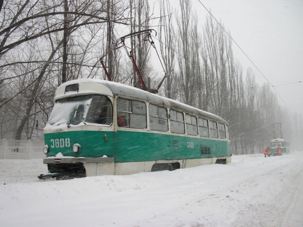 Донецк, Tatra T3SU (двухдверная) № 3808; Донецк — Снегопад-2009