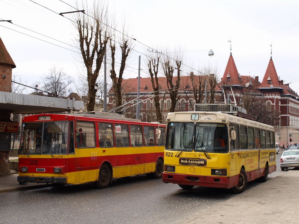 Львов, Škoda 14Tr11/6 № 586; Львов, ЛАЗ-52522 № 022; Львов — Конечные остановки и кольца