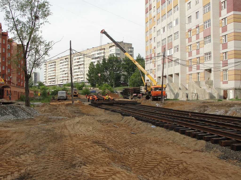 Kazan — Constuction of new tram line on Energetics and Serov streets