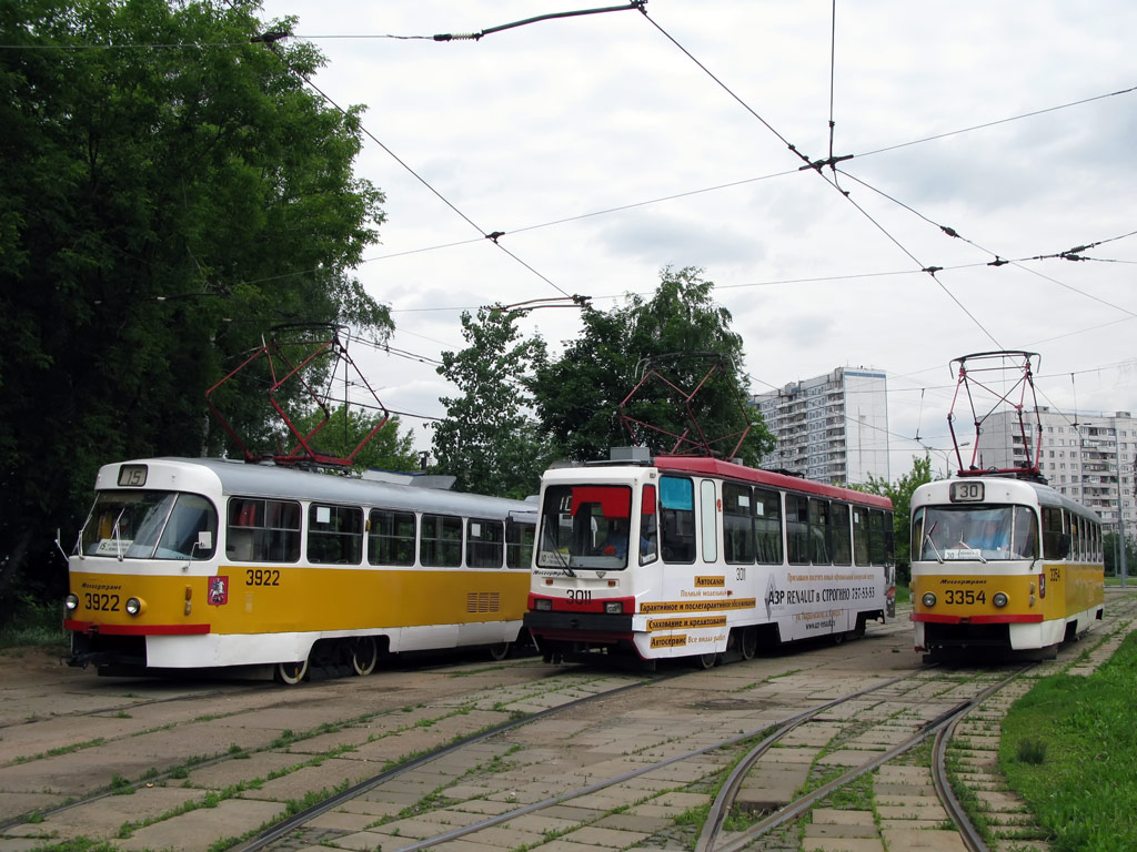 Москва, Tatra T3SU № 3922; Москва, 71-134А (ЛМ-99АЭ) № 3011; Москва, МТТМ № 3354
