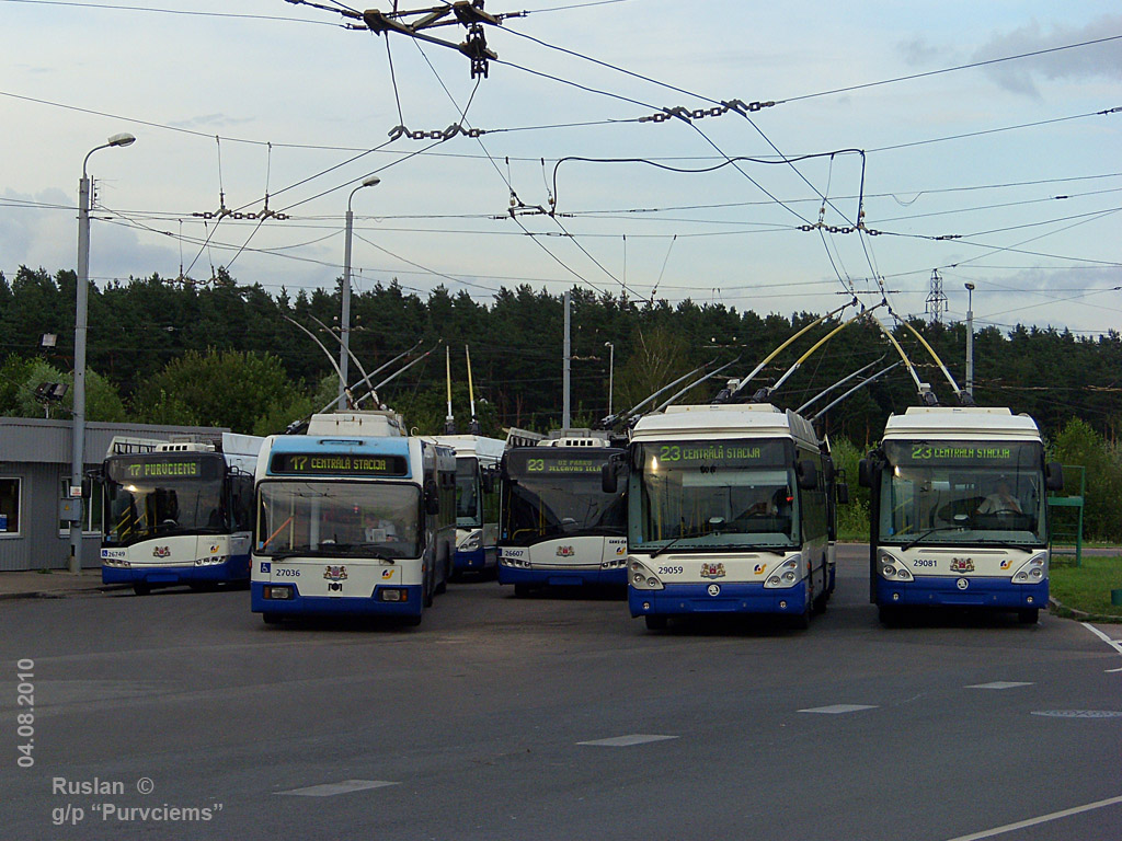Рига, Solaris Trollino III 18 Ganz-Škoda № 26749; Рига, БКМ 333 № 27036; Рига, Solaris Trollino III 18 Ganz-Škoda № 26607; Рига, Škoda 24Tr Irisbus Citelis № 29059; Рига, Škoda 24Tr Irisbus Citelis № 29081; Рига — Троллейбусные линии и инфраструктура