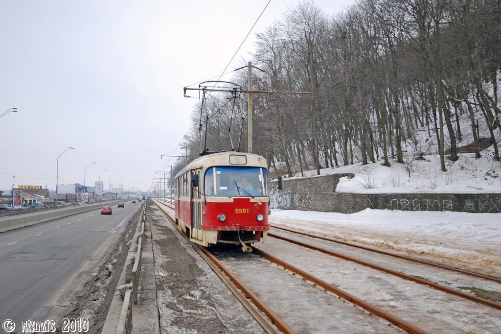 Киев, Tatra T3SU № 5991; Киев — Трамвайные линии: Закрытые линии Киев, Tatra T3SU № 5991; Киев — Трамвайные линии: Закрытые линии