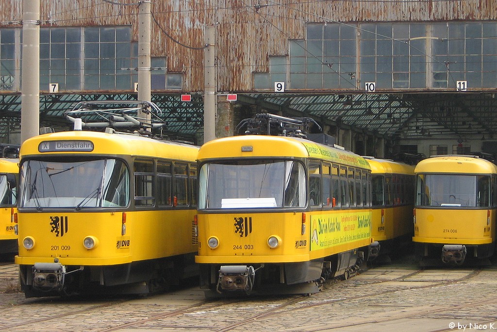 Дрезден, Tatra T4D-MI № 201 009; Дрезден, Tatra TB4D № 244 003; Дрезден — Трамвайное депо Бюлау (закрытые 2007)