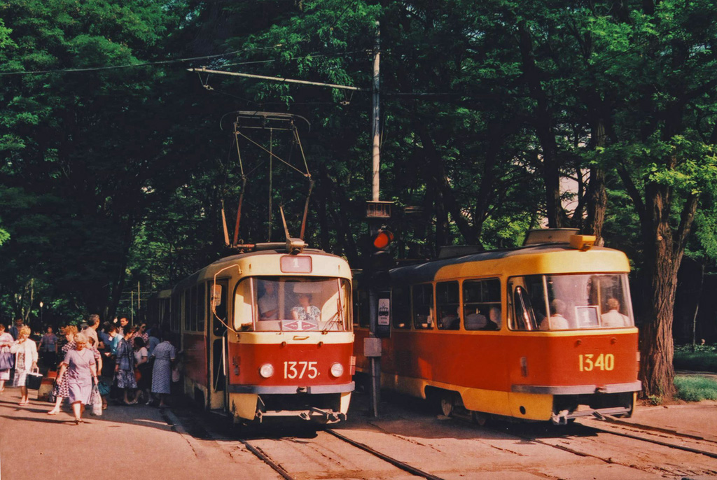 Dnipro, Tatra T3SU # 1375; Dnipro, Tatra T3SU # 1340; Dnipro — Old photos: Shots by foreign photographers Dnipro, Tatra T3SU # 1375; Dnipro, Tatra T3SU # 1340; Dnipro — Old photos: Shots by foreign photographers