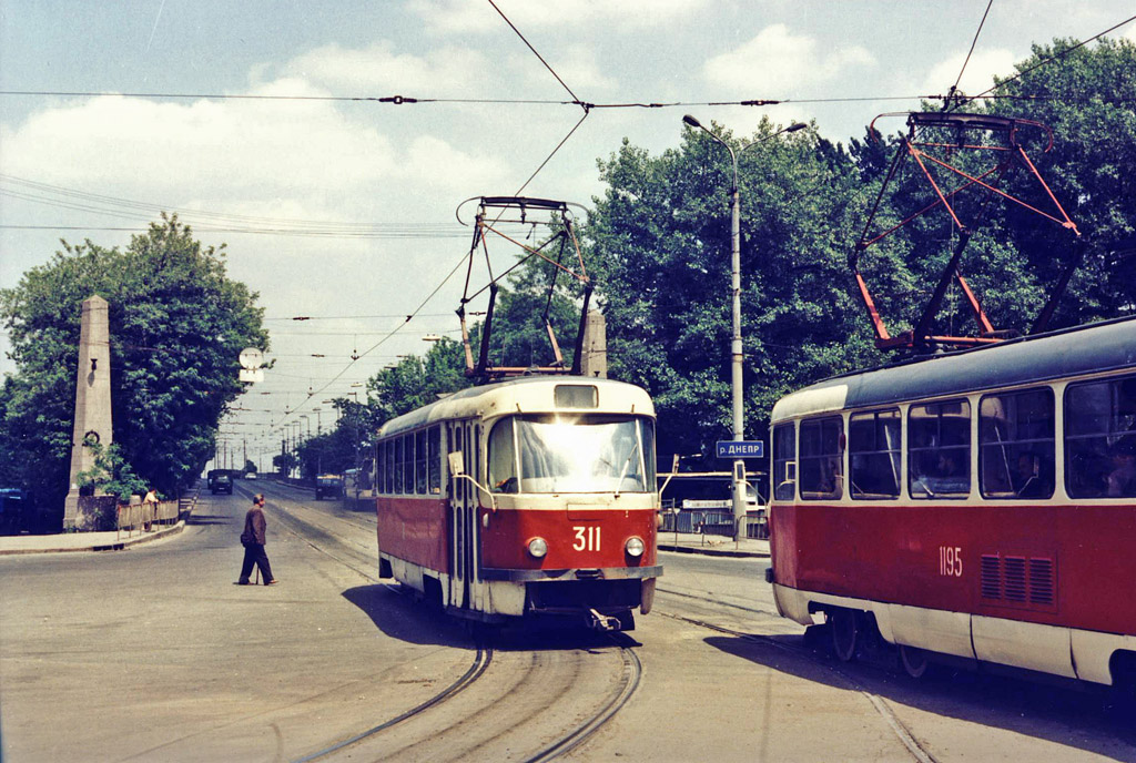 Днепр, Tatra T3SU (двухдверная) № 311; Днепр, Tatra T3SU № 1195; Днепр — Исторические фотографии: Серии иностранных авторов Днепр, Tatra T3SU (двухдверная) № 311; Днепр, Tatra T3SU № 1195; Днепр — Исторические фотографии: Серии иностранных авторов