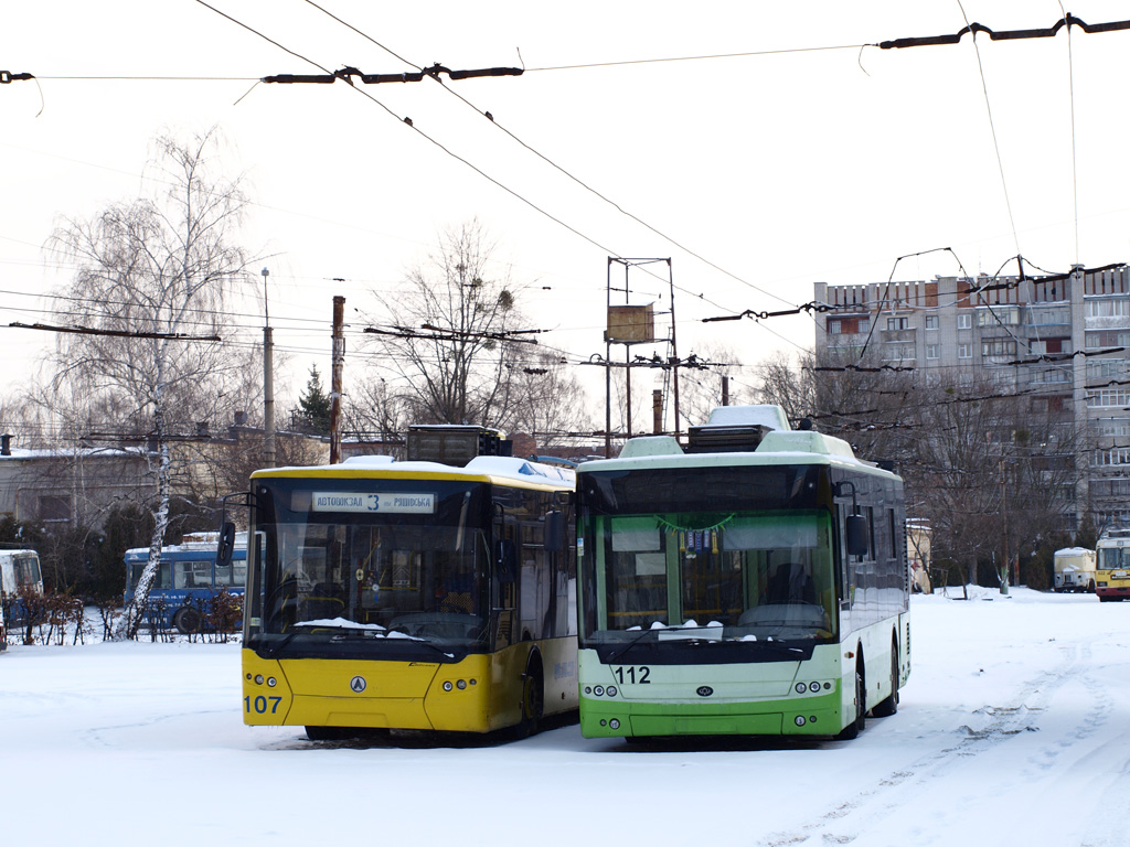 Львов, ЛАЗ E183D1 № 107; Львов, Богдан Т60111 № 112