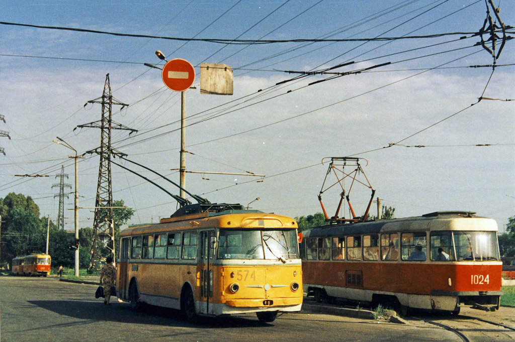 Днепр, Škoda 9Tr21 № 574; Днепр, Tatra T3SU (двухдверная) № 1024; Днепр — Исторические фотографии: Серии иностранных авторов