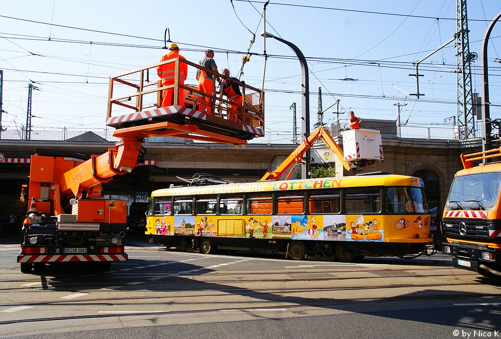 Дрезден, Tatra T4D-MI № 201 204; Дрезден — ДТП; Дрезден — Служебные транспортные средства трамвая