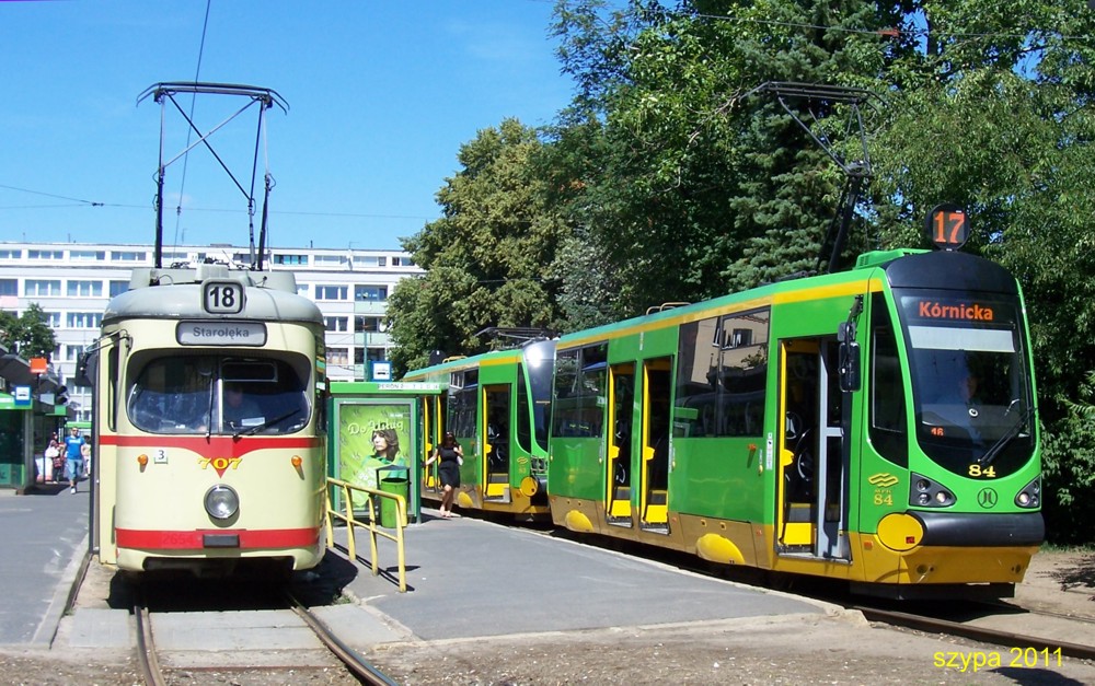 Познань, Duewag GT8 № 707; Познань, Konstal 105N-Alfa HF07 № 84