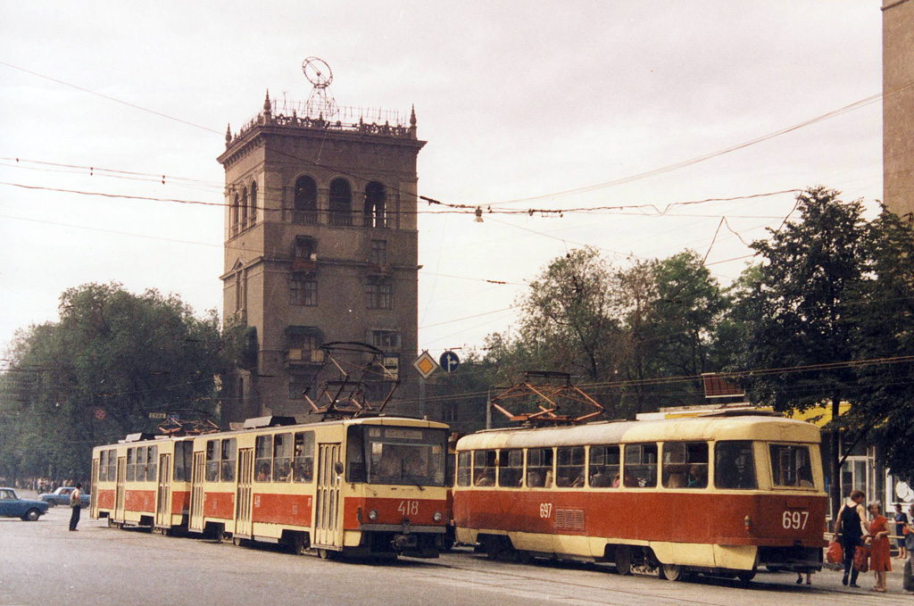 Запорожье, Tatra T6B5SU № 418; Запорожье, Tatra T6B5SU № 419; Запорожье, Tatra T3SU (двухдверная) № 697