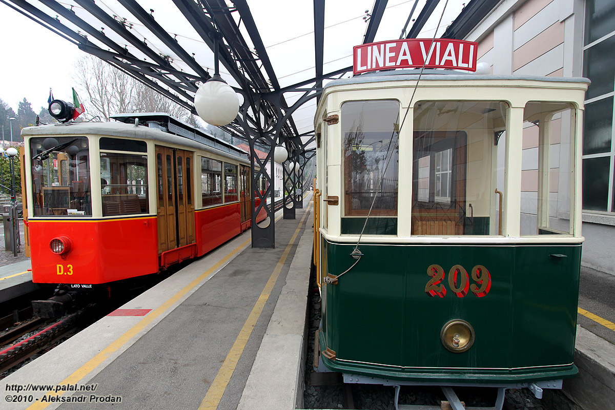 Turin, 4-axle motor car # D.3; Turin, 2-axle motor car # 209; Turin — Ferrovia a cremagliera — Tranvia Sassi-Superga
