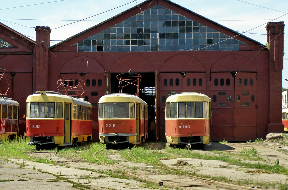 Odesa, Tatra T3SU (2-door) Nr. 2986; Odesa, Tatra T3SU Nr. 3218; Odesa, Tatra T3SU Nr. 4046; Odesa — Tramway Depot #1 & ORZET