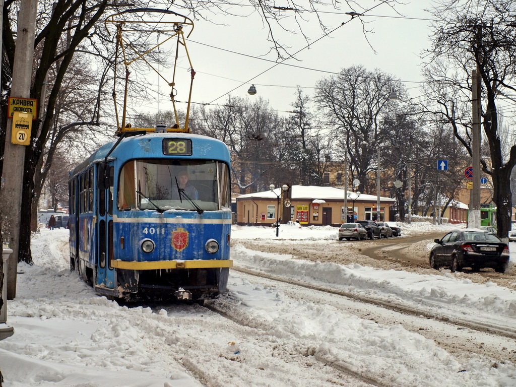 Одесса, Tatra T3R.P № 4011; Одесса — 15.12.2009 — Снегопад и его последствия