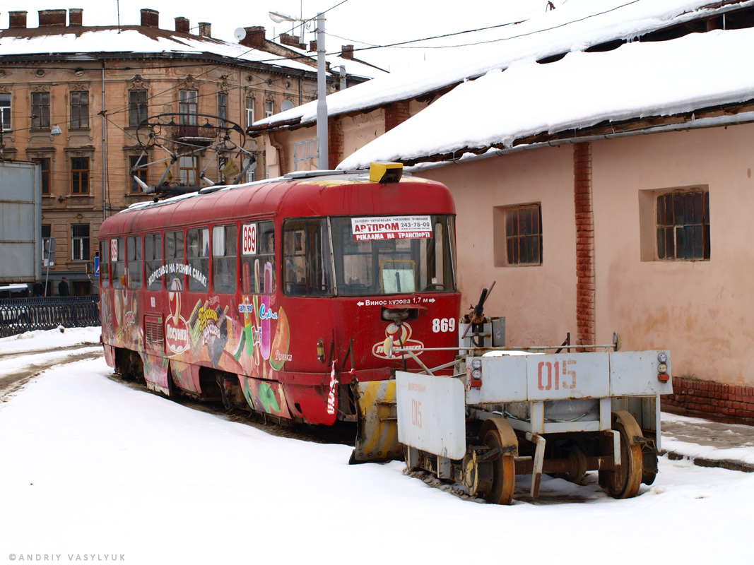 Львов, Двухосный прицепной вагон № 015; Львов, Tatra T4SU № 869