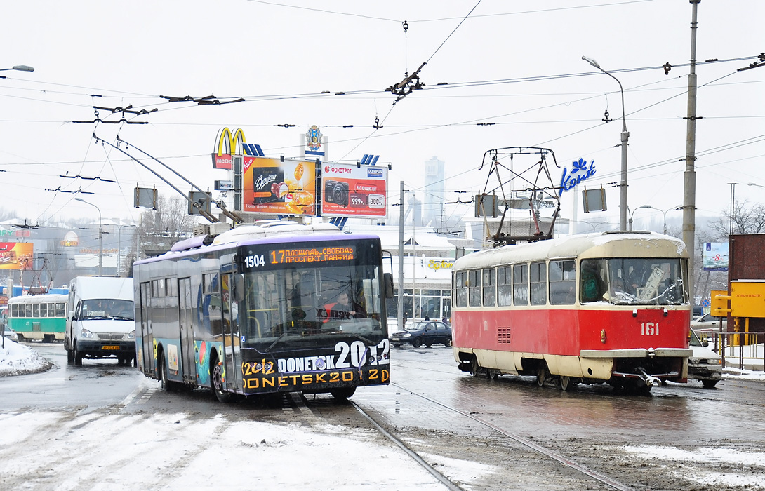 Донецк, ЛАЗ E183A1 № 1504; Донецк, Tatra T3SU № 161