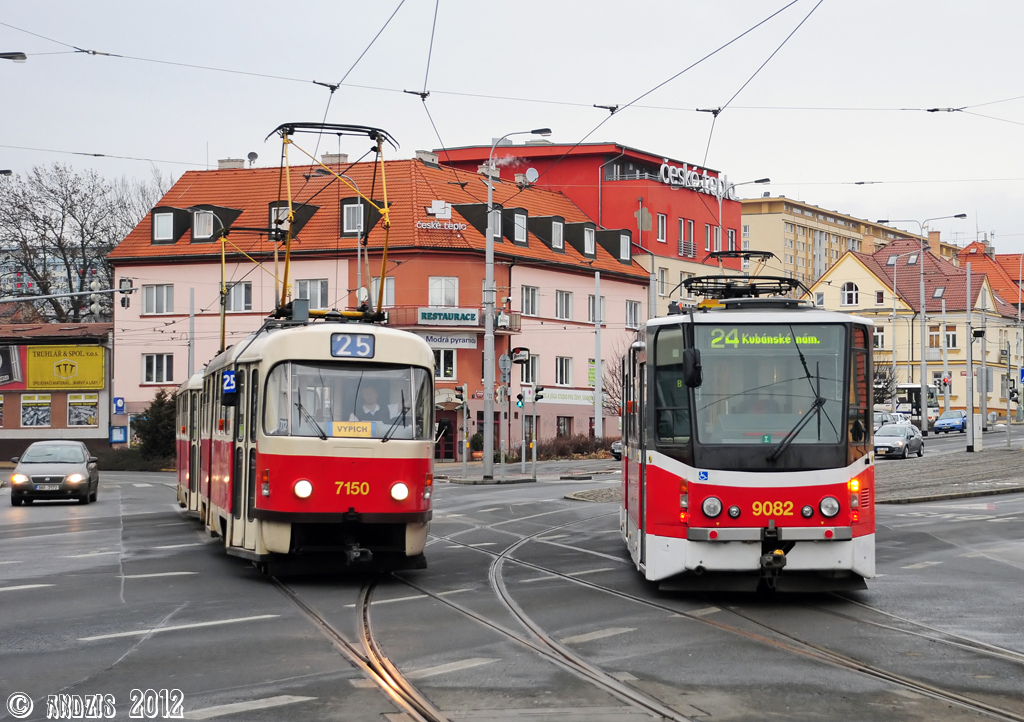 Прага, Tatra T3SUCS № 7150; Прага, Tatra KT8D5R.N2P № 9082
