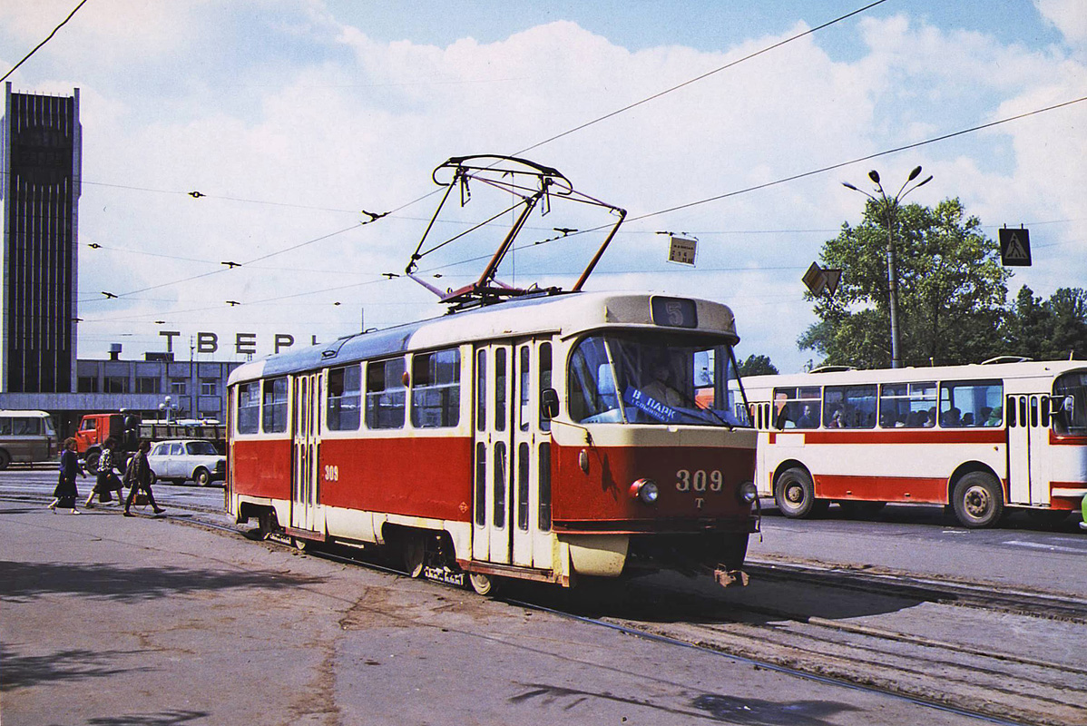 Тверь, Tatra T3SU № 309; Тверь — Тверской трамвай в 1990-е гг.; Тверь — Трамвайные линии: Центральный район