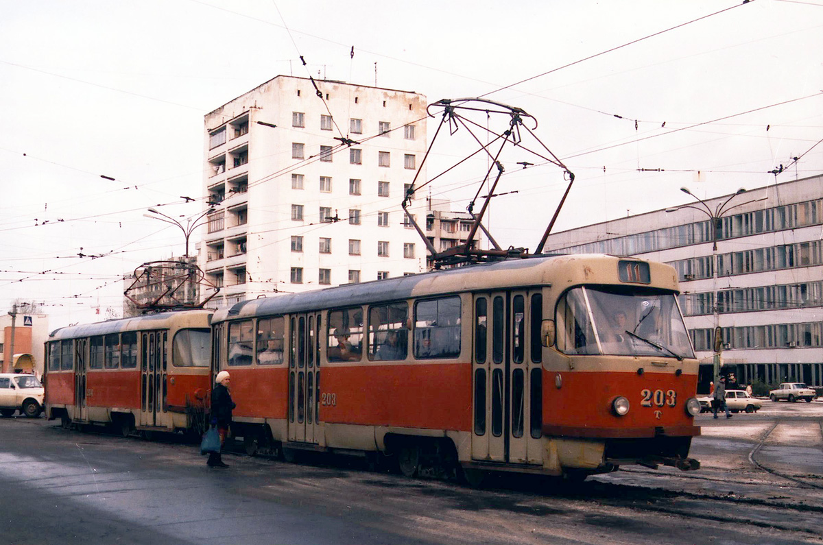 Tver, Tatra T3SU č. 203; Tver — Tver streetcar in the 1990s.
