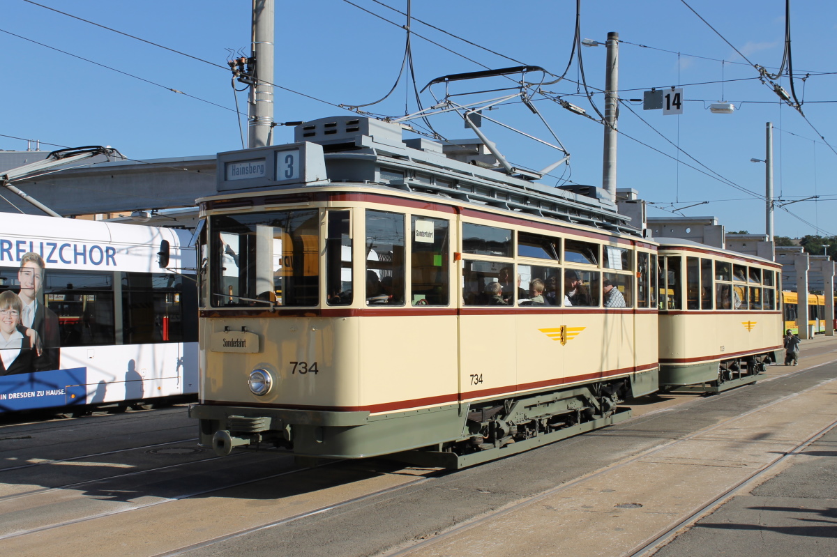 Drezno, Busch 2-axle motor car Nr 734 (201 305); Drezno — 140th anniversary of Dresden trams (29-30.09.2012)