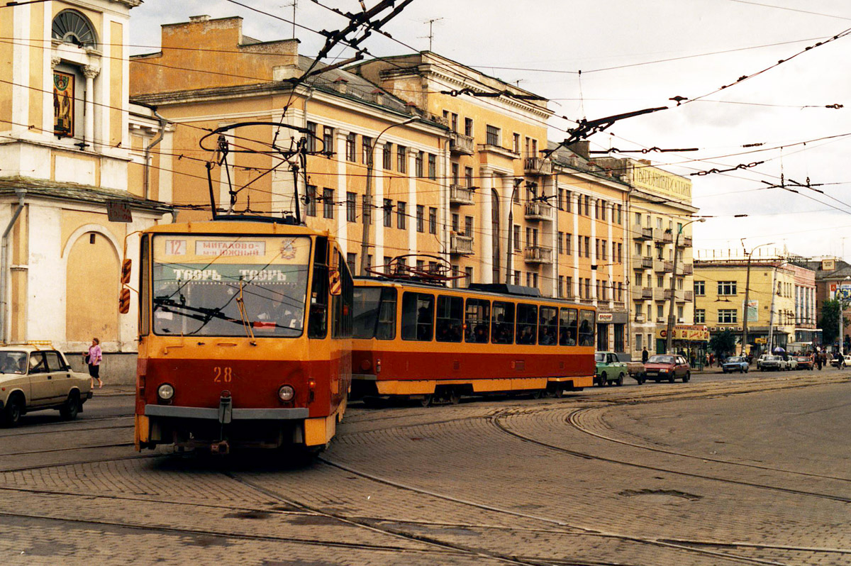 Тверь, Tatra T6B5SU № 28; Тверь — Тверской трамвай в 1990-е гг.; Тверь — Трамвайные линии: Центральный район