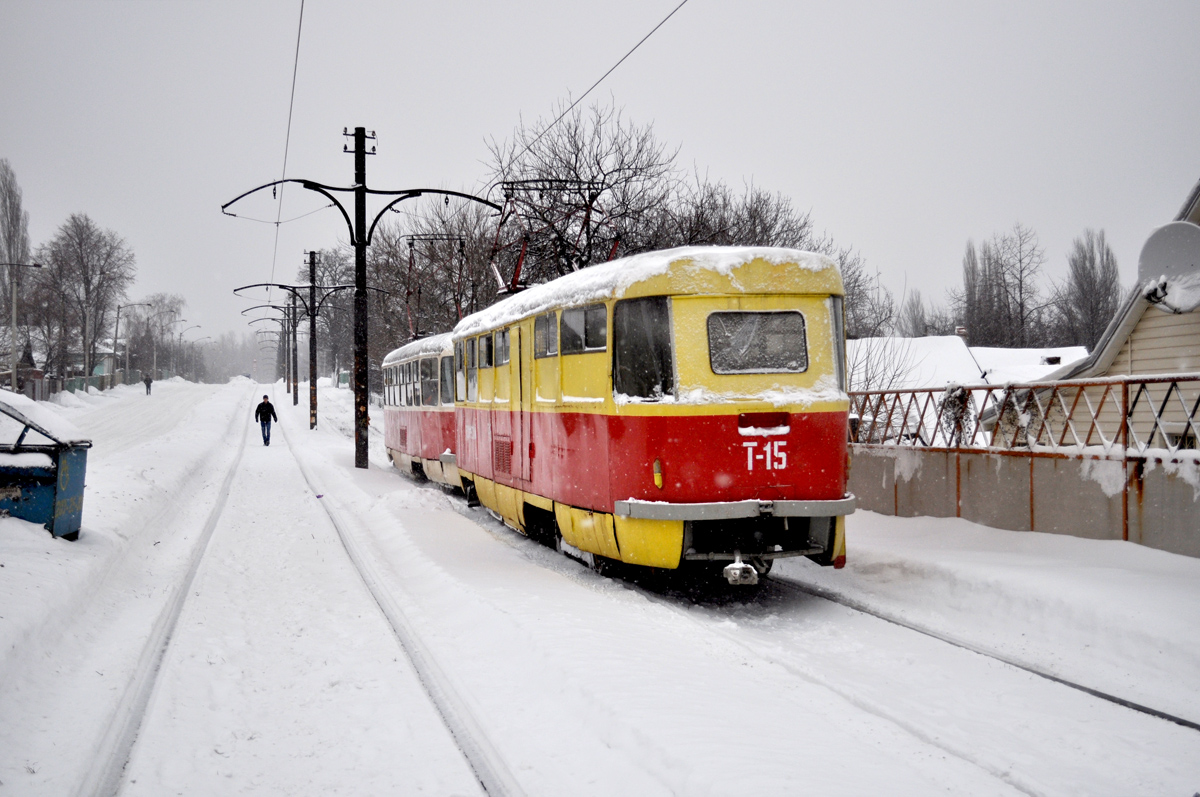 Донецк, Tatra T3SU (2-door) № Т-15; Донецк — Snowfall-2013 Донецк, Tatra T3SU (2-door) № Т-15; Донецк — Snowfall-2013