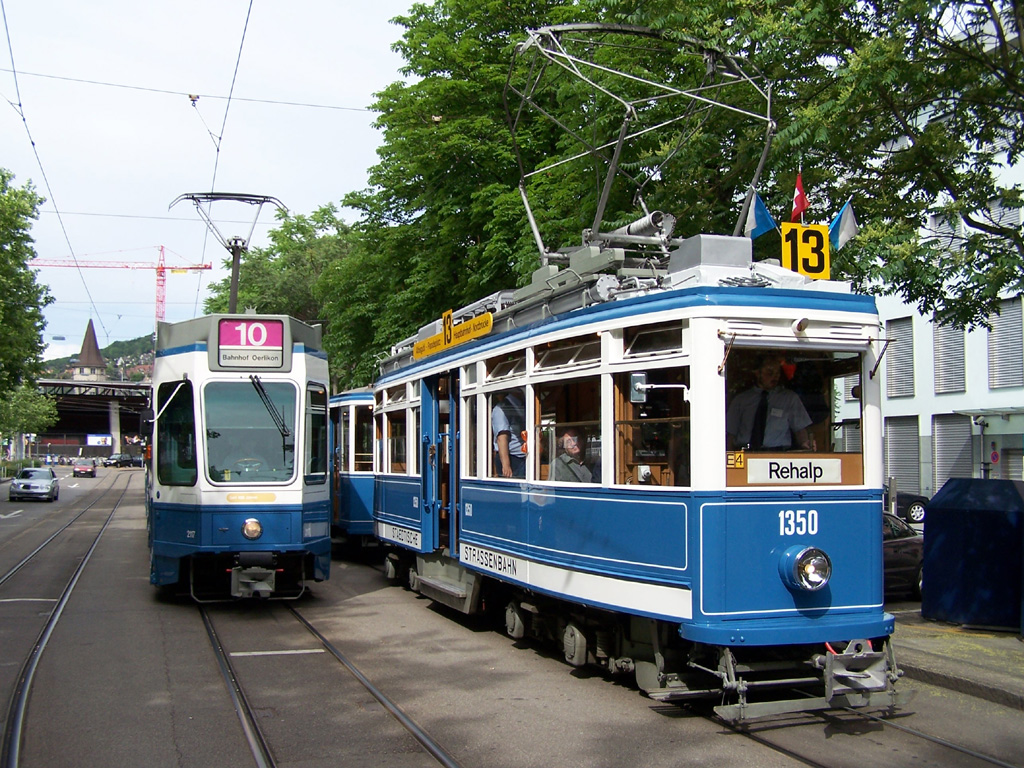 Цюрих, SWS/MFO Ce 4/4 "Elefant" № 1350; Цюрих, SWP/SIG/ABB Be 4/8 "Tram 2000 Sänfte" № 2117; Цюрих — 40-летие клуба TMZ, открытие музея Burgwies