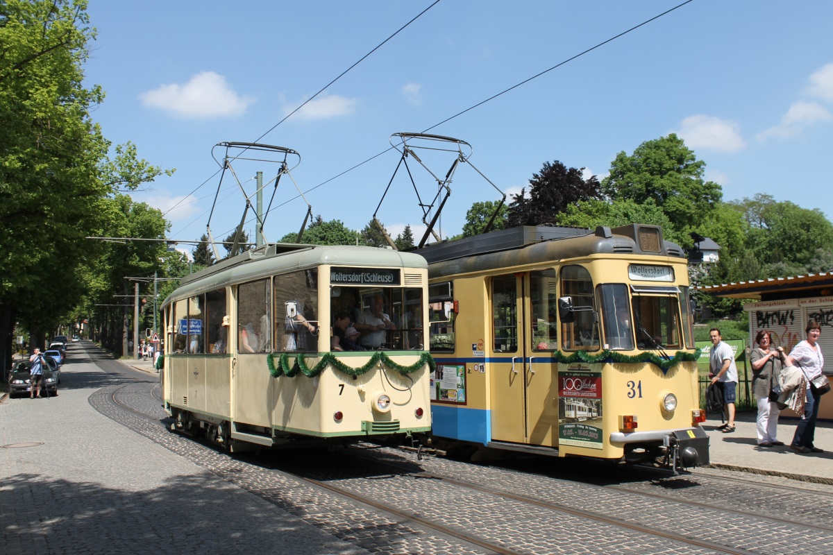 Вольтерсдорф, Uerdingen KSW моторный № 7; Вольтерсдорф, Gotha T57 № 31; Вольтерсдорф — Юбилей: 100 лет Вольтерсдорфскому трамваю (18./19.05.2013)