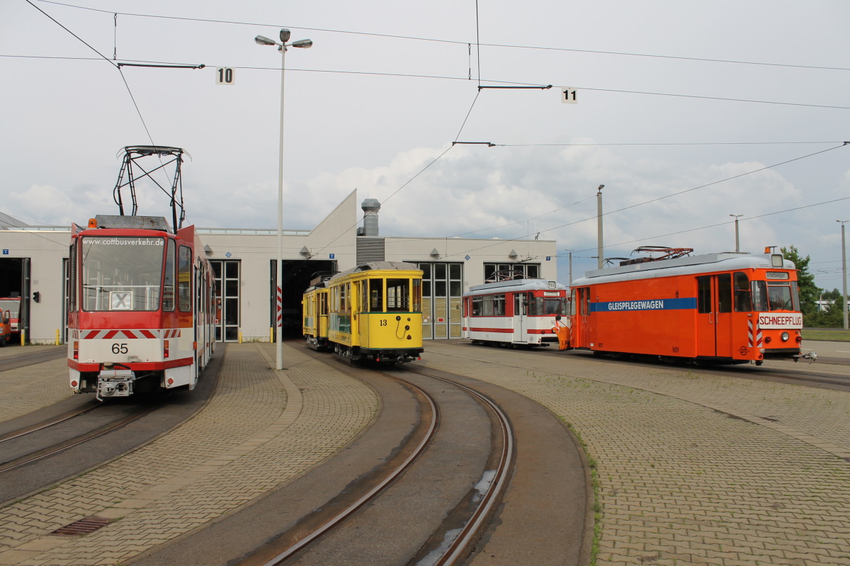 Котбус, Двухосный прицепной MAN № 13; Котбус, Tatra KT4D № 65; Котбус, Gotha T57 № 901; Котбус — Юбилей: 110 лет трамваю в Котбусе (15.06.2013)