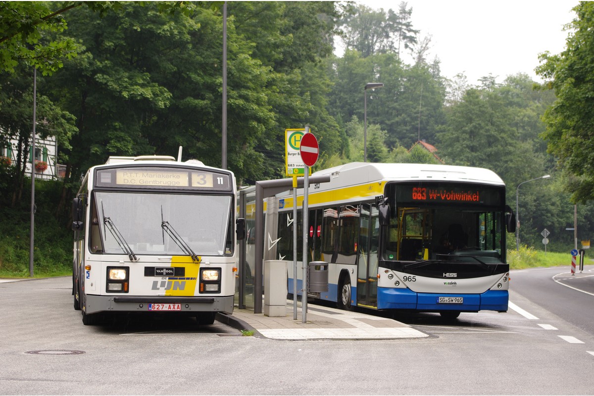 Золинген, Van Hool AG 280T № 7411 (11); Золинген, Hess SwissTrolley 3 (BGT-N2C) № 965