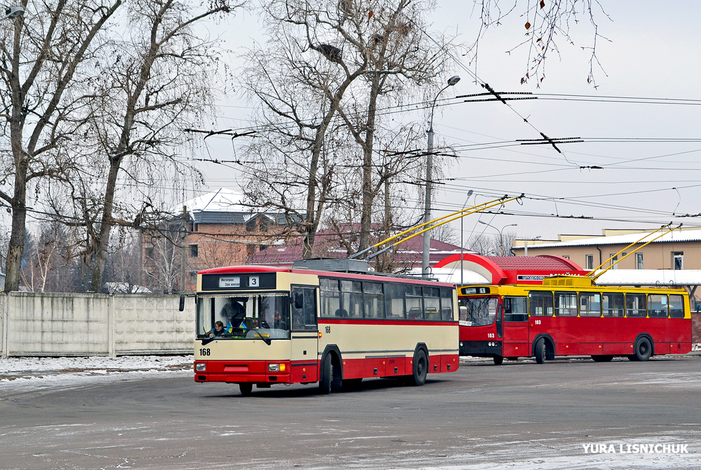 Rivne, MPK/Jelcz 120MT # 168; Rivne, Jelcz/KPNA PR110E # 163 Rivne, MPK/Jelcz 120MT # 168; Rivne, Jelcz/KPNA PR110E # 163