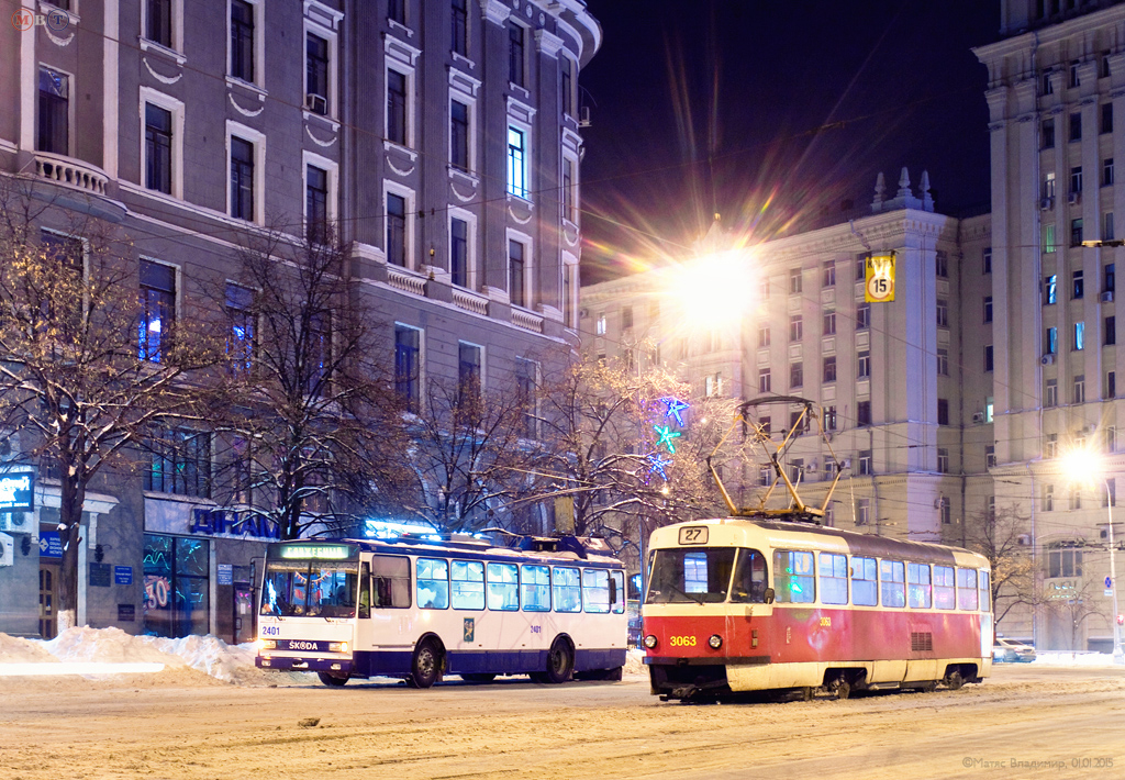 Харків, Tatra T3SU № 3063; Харків, Škoda 14Tr18/6M № 2401