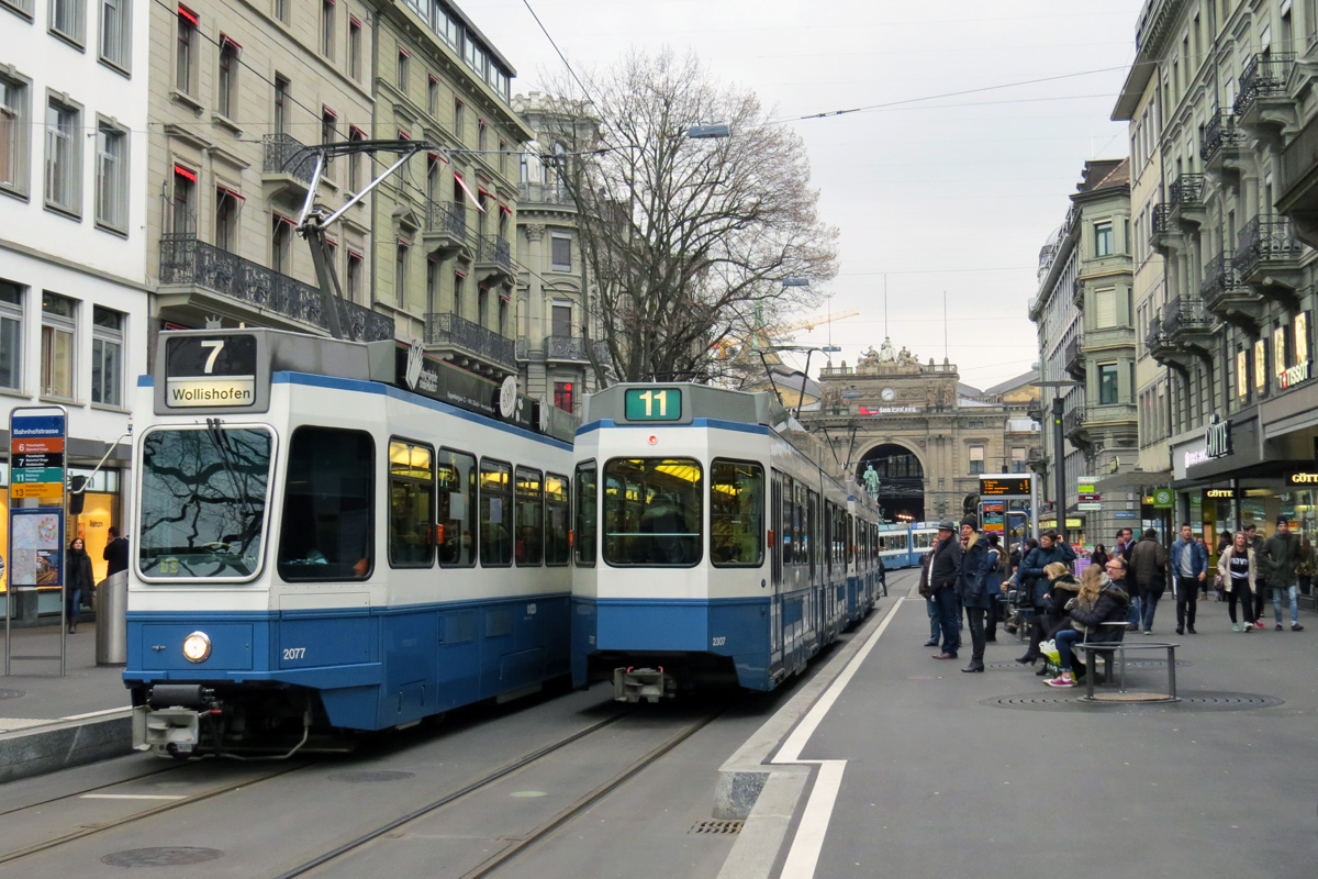 Цюрих, SWP/SIG/BBC Be 4/6 "Tram 2000" № 2077; Цюрих, SWS/SWP/BBC Be 4/6 "Tram 2000" (без кабины) № 2307