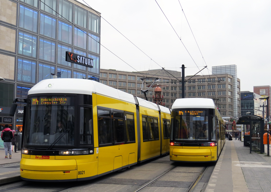 Берлин, Bombardier Flexity Berlin (GT8-08ER/F8E) № 8021; Берлин, Bombardier Flexity Berlin (GT8-08ER/F8E) № 8018