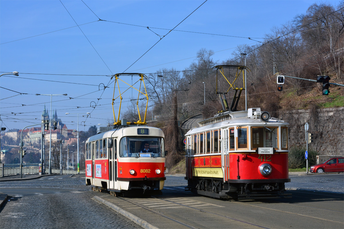 Prague, Ringhoffer DSM № 412; Prague, Tatra T3M2-DVC № 8082 Prague, Ringhoffer DSM № 412; Prague, Tatra T3M2-DVC № 8082
