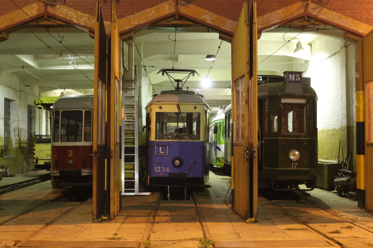 Łódź, Konstal 803N № 2; Łódź, Konstal 2N № 1234; Łódź, Sanok SN1 № 17; Łódź — Brus depot