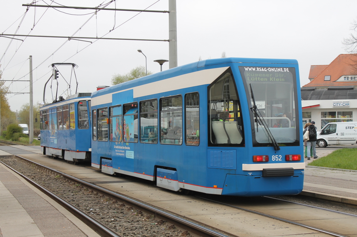 Rostock, Bombardier 4NBWE N°. 852; Rostock — Last day of operation of Tatra T6A2M and Bombardier 4NBWE (24.04.2015) • Letzter Einsatztag von Tatra T6A2M und Bombardier 4NBWE (24.04.2015)