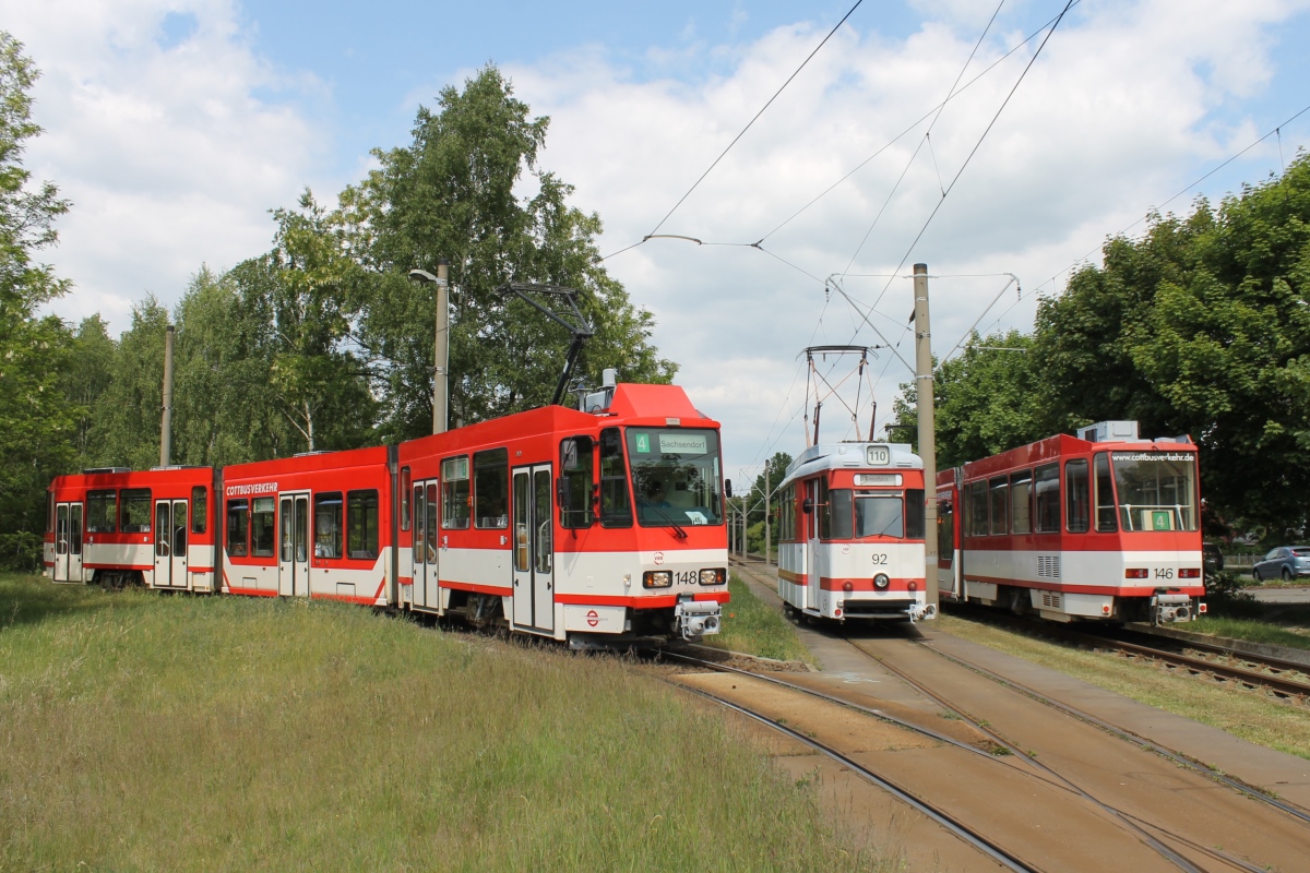 Котбус, Tatra KTNF6 № 148; Котбус, Gotha T57 № 92; Котбус, Tatra KTNF6 № 146