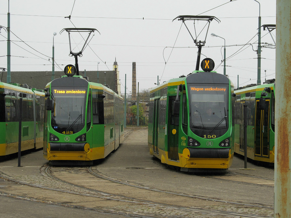 Poznań, Modertrans Moderus Beta MF 02 AC Nr 423; Poznań, Konstal 105N-Alfa HF04 Nr 150