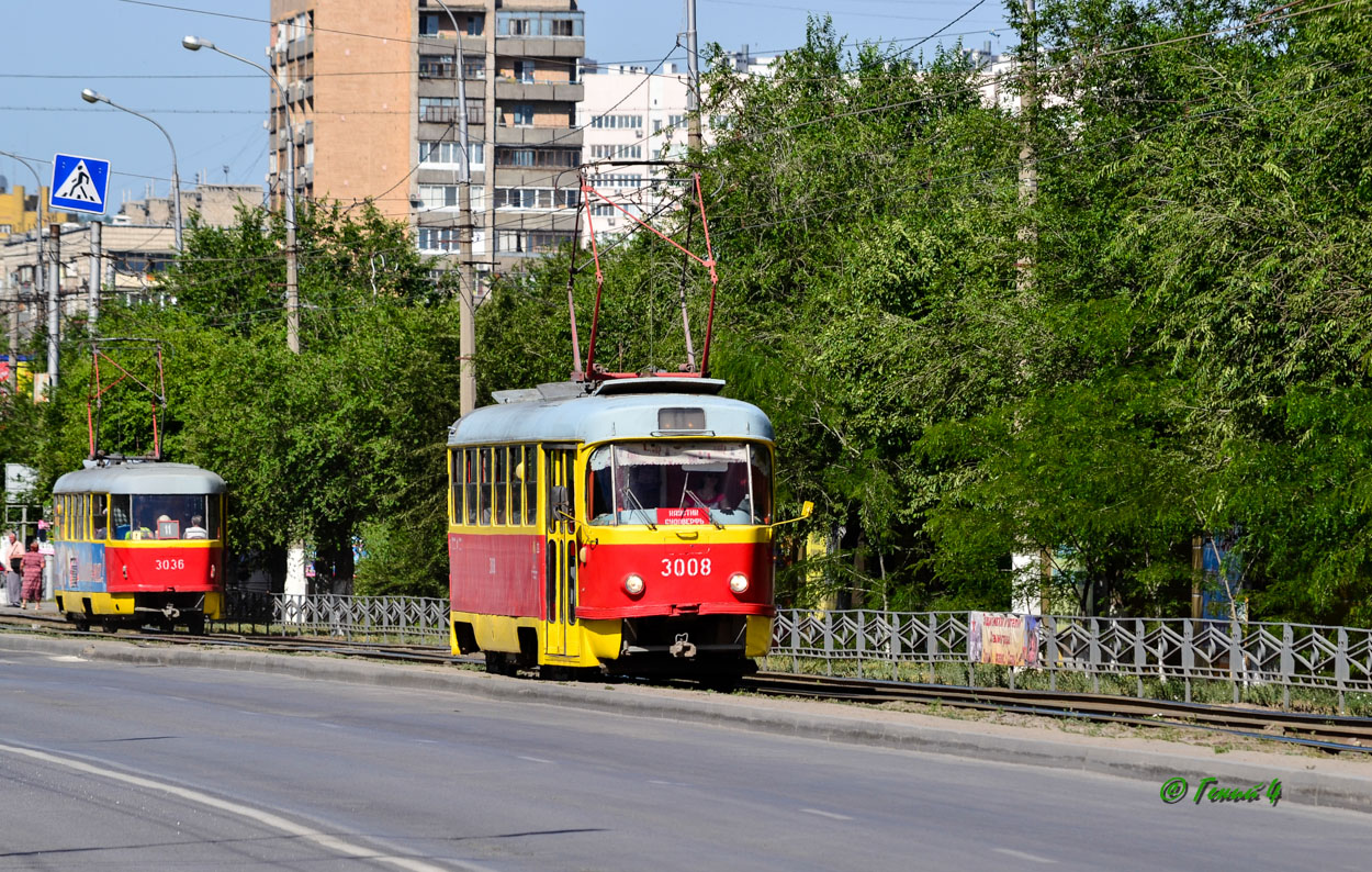 Волгоград, Tatra T3SU (двухдверная) № 3036; Волгоград, Tatra T3SU (двухдверная) № 3008