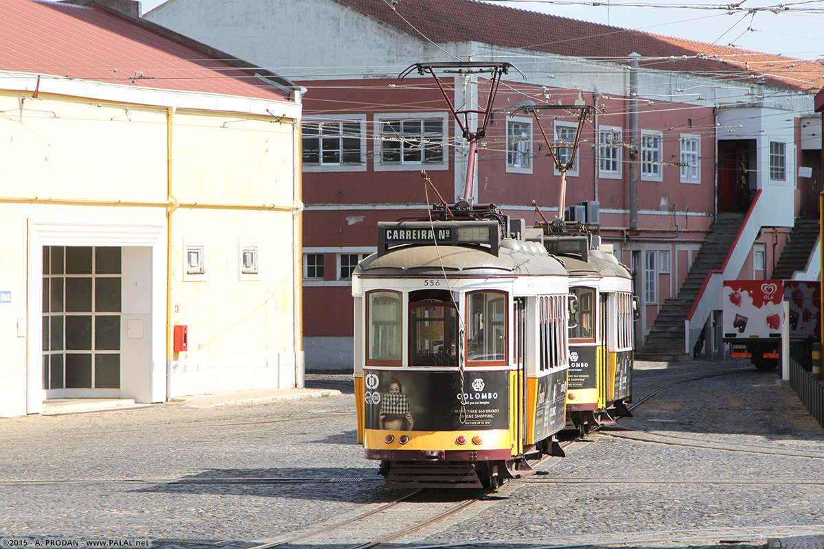 Лиссабон, Carris 2-axle motorcar (Remodelado) № 556; Лиссабон — Трамвай — Estação de Santo Amaro (депо)